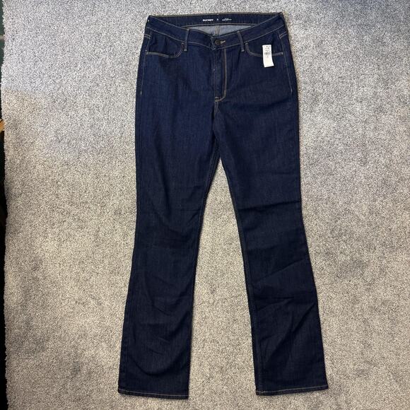 Old Navy Jeans Womens 12 Tall Blue Mid-Rise Wow Boot-Cut Stretch Denim Dark Wash - Picture 1 of 15
